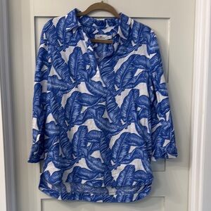 Vineyard Vines Blue Palm Leaf Print  Linen Shirt size S